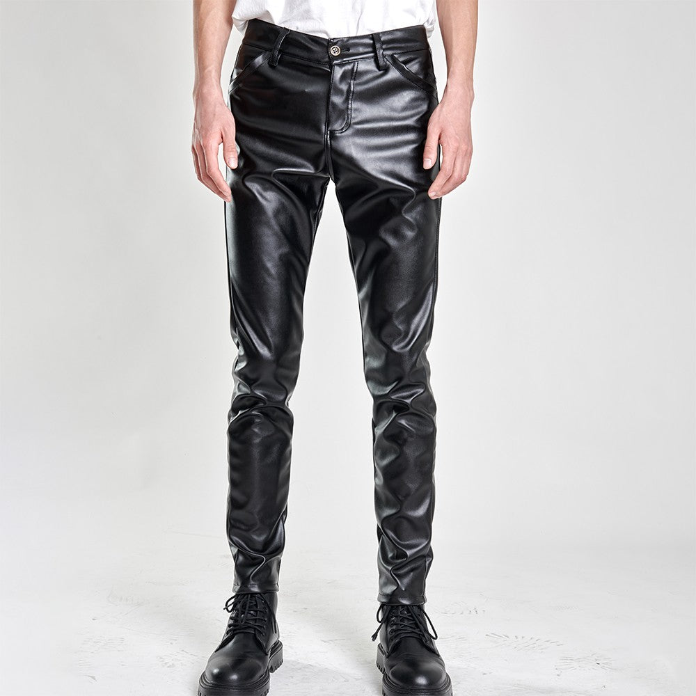 Men's Leather Pants Skinny Fit Stretch Fashion PU Leather Trousers Nightclub Party & Dance Pants Thin