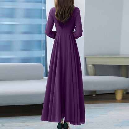 ZANZEA Women Long Sleeve A-line Sundress Spring Long Dress Autumn Solid Party Holiday Maxi Dresses Vestidos Femme Vintage Robe