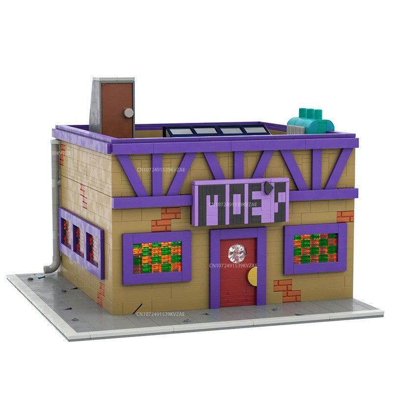 MOC Simpsonized Modular Taberna do Moe Blocos de Construção Casa da Cidade Escola Primária de Springfield Arquitetura Skyline Tijolos Brinquedos