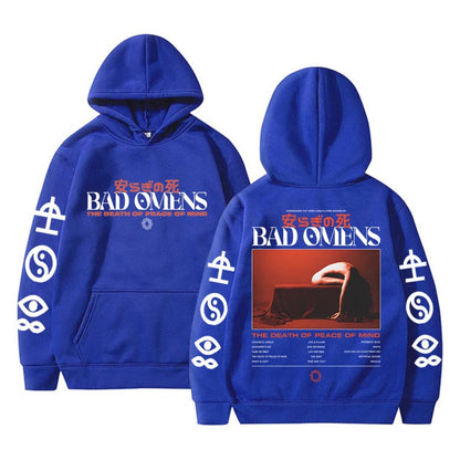 2025 Autumn/winter Bad Omen Band Peace of Mind Dead Music Album Printed Hoodie Men's Pure Cotton Rock Retro Warm Sweatshirt