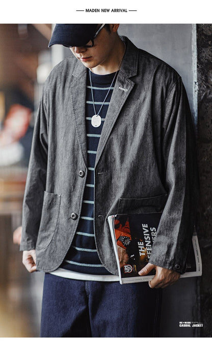 Maden New Casual Suit with Irregular Pattern Design Lapel Loose Blazers Cotton Jacket for Men's Spring and Autumn