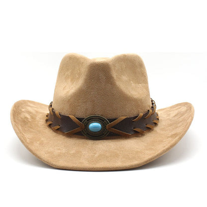 New Suede Western Cowboy Hat Men Women Vintage Gentleman Lady Jazz Cowgirl Panama Sun Cap Wide Brim Cloche Church Fedora Hats