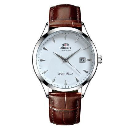 Orient Automático Masculino, Mostrador Preto, Pulseira de Aço Inoxidável, Relógio de Pulso Clássico de Negócios Resistente à Água com Exibição de Data