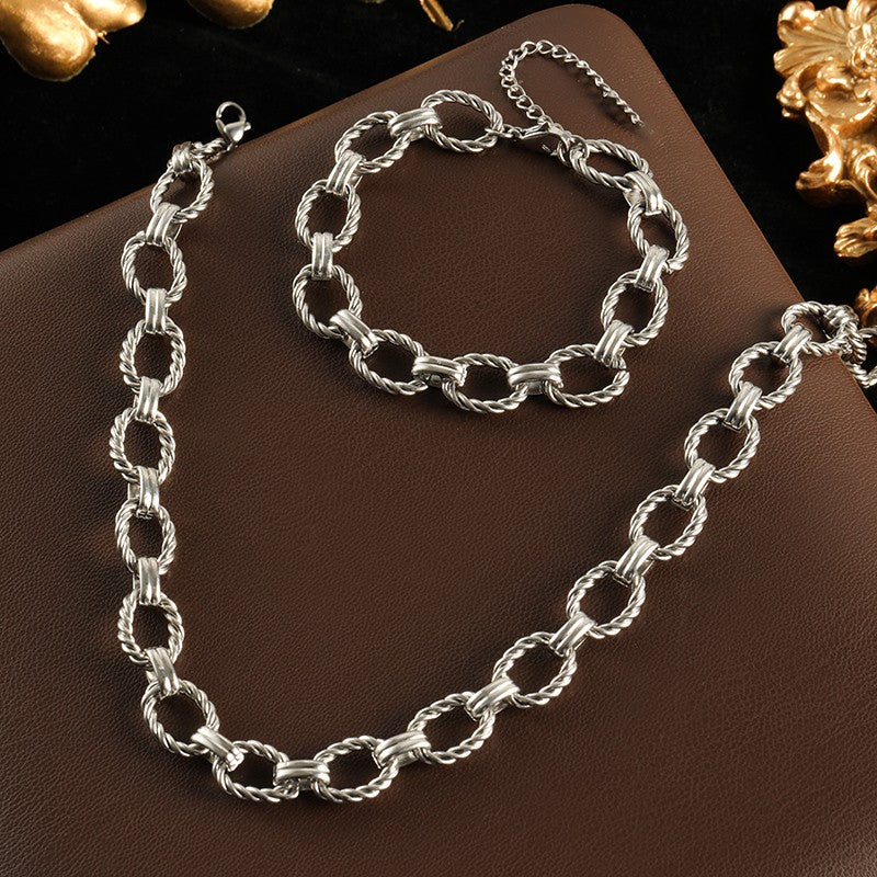 GANEMLY Conjunto de colar e pulseira de corrente de metal de aço inoxidável 316L para mulheres, gargantilhas de estilo punk, joias à prova d'água, presente feminino