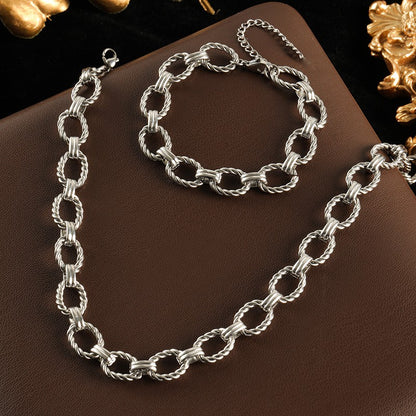 GANEMLY Conjunto de colar e pulseira de corrente de metal de aço inoxidável 316L para mulheres, gargantilhas de estilo punk, joias à prova d'água, presente feminino