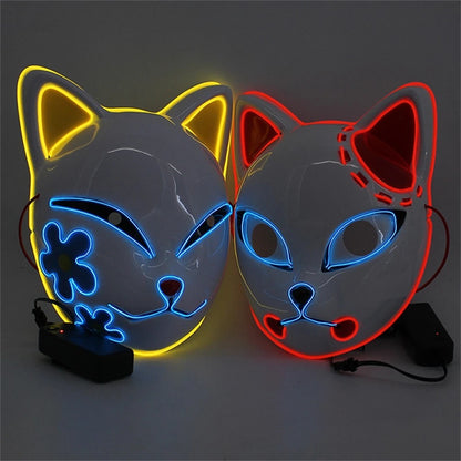 2024 Halloween Neon Mask Cosplay Japanese Anime Neon LED Demon Slayer Mask Halloween Party Costume Props