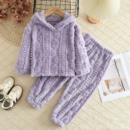 Baby Girl Clothes Purple Plush Jacquard Top+Pants 2-piece Set for Autumn and Winter Home Kids Casual Pajamas 3-7 Years Old