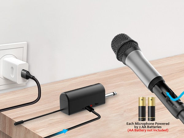 Microfones Sem Fio Aveek para Karaokê, Microfone para Caixas de Som com Receptor Recarregável para Festa, DJ, Casamento (2 Pacotes)