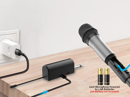 Microfones Sem Fio Aveek para Karaokê, Microfone para Caixas de Som com Receptor Recarregável para Festa, DJ, Casamento (2 Pacotes)