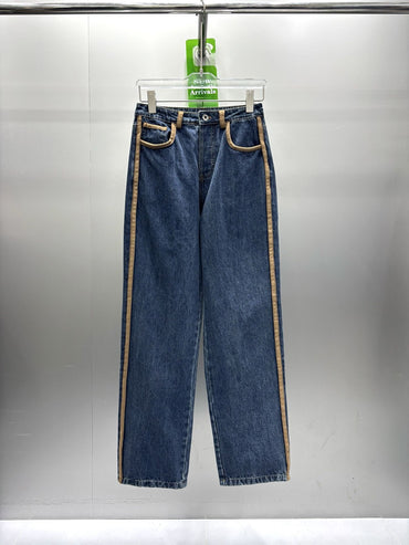 Early Autumn 2025 Latest Spell Leather Decorative Straight Jeans Trousers