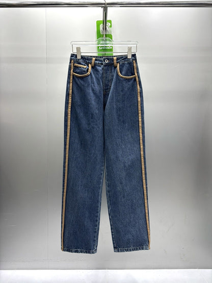 Early Autumn 2025 Latest Spell Leather Decorative Straight Jeans Trousers