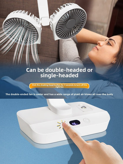Multi Function Double Head Shaking Fan with 4 Gears Adjustable Speed HD Digital Display Night Lights Portable Cooling Fan