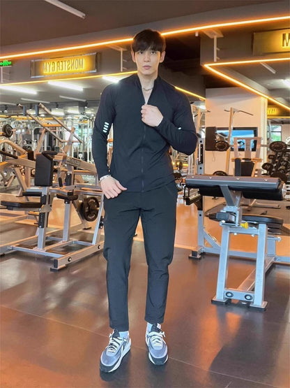 Men's American Long - sleeve Fitness Outerwear for Cycling, Running, Training – Quick - dry, Slim - fit, Elastic