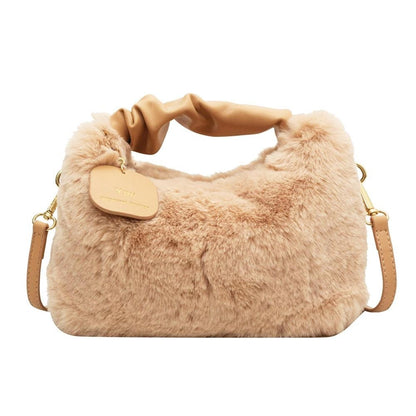 New Winter Plush Handbag Small Half Moon Crossbody Bag Simple Elegant Cute Ladies Shoulder Bag