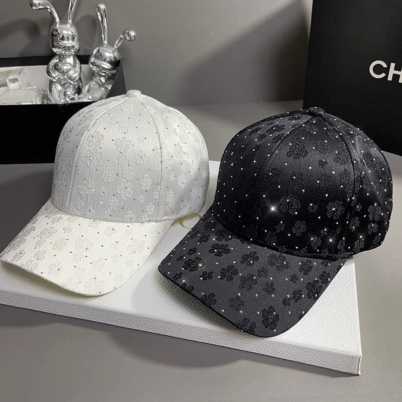Fashion Retro Diamond Luxury Rhinestone Baseball Cap Satin Streetwear Hip Hop Hat Bones Snapback Ponytail Peaked Hats Caps Men