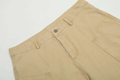 Calça Cargo Masculina de Verão, Nova, Cor Sólida, Lavada, com Corte em Curva, Calça Simples de Perna Larga, Solta, Masculina, Cleanfit, Parte de Baixo N6TY