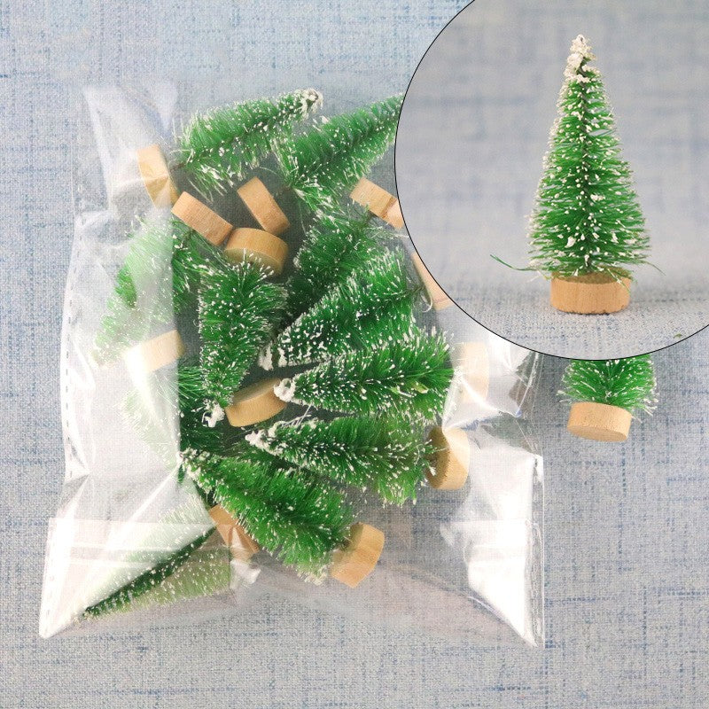 12Pcs Mini Christmas Tree DIY Ornament Artificial Pine Sisal Snow Landscape Xmas Trees Decoration Tabletop Navidad Decor Gifts