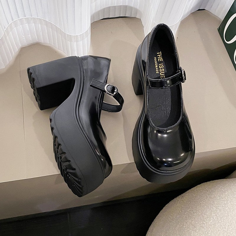 Sapatos Mary Jane Pretos de Salto Agulha Feminino 2023 Gótico Plataforma Grossa Bombas Sapatos Femininos Plus Size com Fivela no Tornozelo para Festa Lolita 42