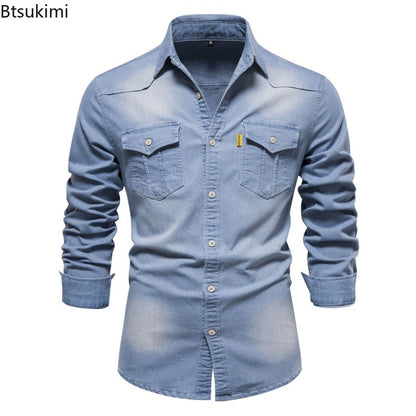 Spring Autumn New Men's Denim Shirts Fashion Casual Long Sleeve High Quality Cotton Shirt Jackets Vintage Slim Male Jean Shirts