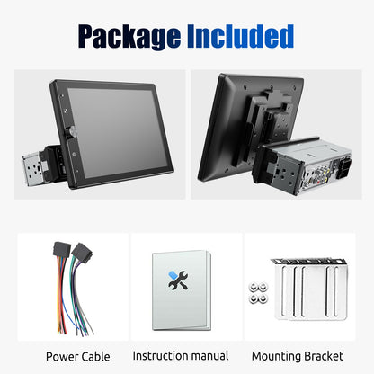 ESSGOO 10,4" Tela de Toque Rotativa IPS 1 Din Rádio Estéreo Multimídia Automotivo Sem Fio Apple CarPlay e Android Auto SWC FM