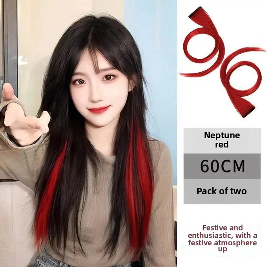Tiras de coloração para mechas presas na orelha, extensões de cabelo coloridas de uma peça para cabelos longos femininos, adesivos invisíveis de peruca sintética