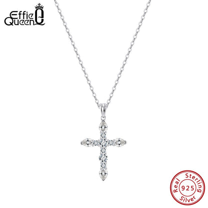 EFFIE QUEEN S925 Sterling Silver Moissanite Cross Necklace GRA Certificate D VVS1 Diamond Cross Pendant Neck Chain Women SMON15
