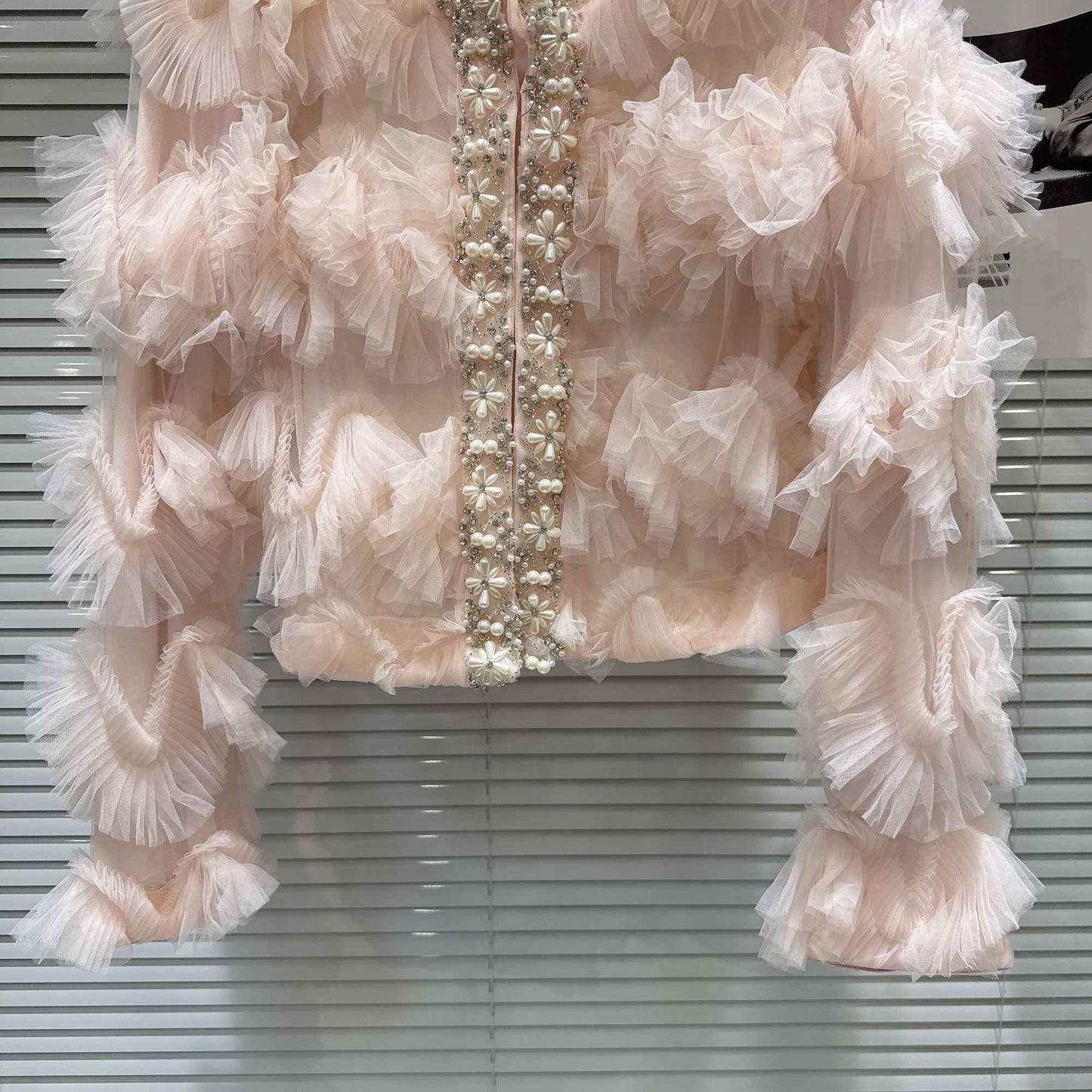 2025 Autumn New French Pearl Lace Layered Mesh Jacket Top