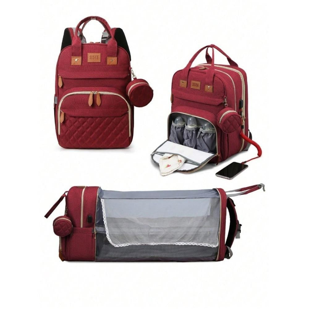 Mochila-berço 3 em 1 dobrável à prova d'água com USB para viagem e para troca de fraldas 3 tipos
