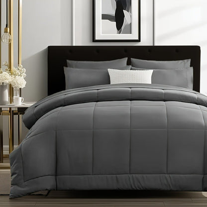 Edredom Xadrez Luxuoso de 5/7 Peças, Microfibra Macia, Respirável, Fácil de Cuidar para Todas as Estações, Conjunto de Cama com Alternativa de Pena de Ganso