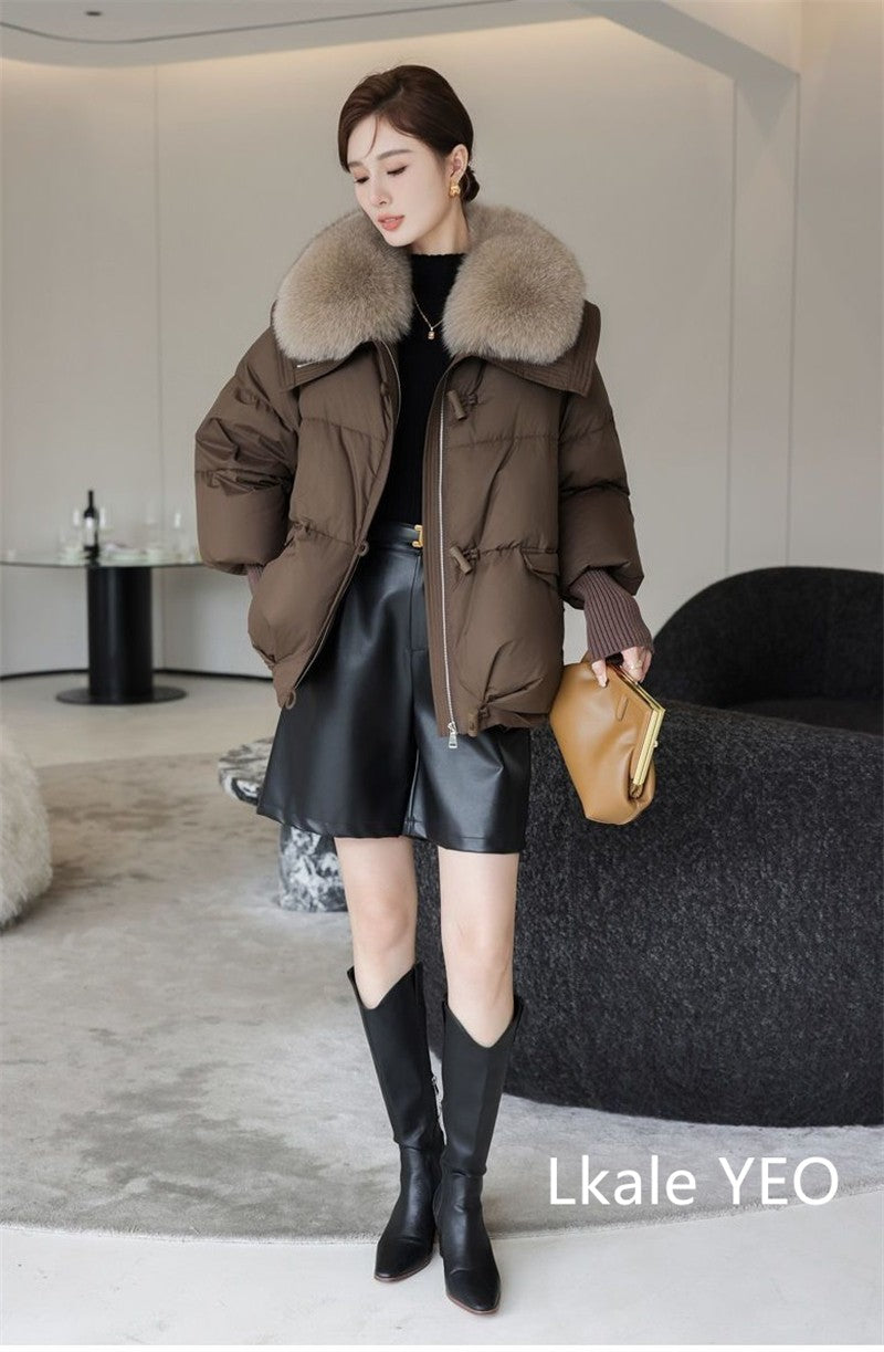 Women's Winter Parka Coat 2025 Casual Korean Version Lady Outerwear Temperament Thicken Big Fur Collar Ladies Down Cotton Jacket