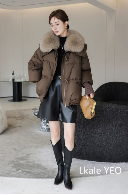 Women's Winter Parka Coat 2025 Casual Korean Version Lady Outerwear Temperament Thicken Big Fur Collar Ladies Down Cotton Jacket