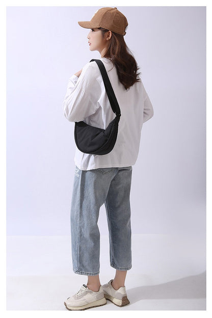 Solid Color Women's Portable Shoulder Bag Simple Female Nylon Cloth Padded Crossbody Bags Travel Purse Handbags Messenger Bag