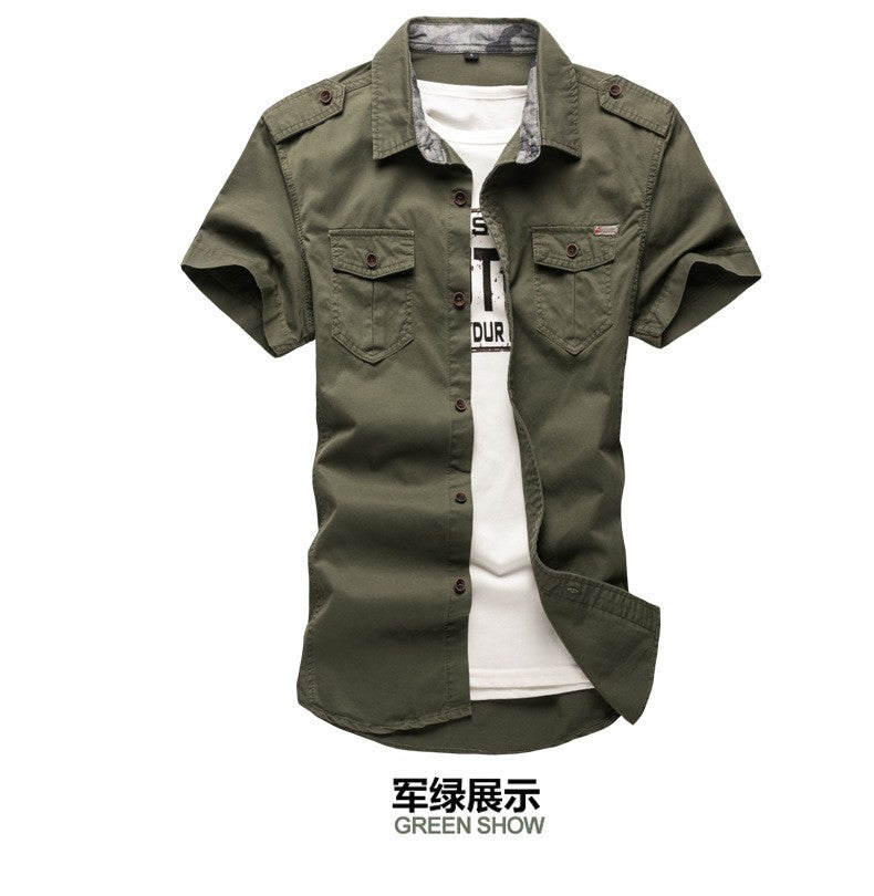 2025 New Men's Cargo Tactical Shirts 100% Cotton Short Sleeve Work Brand Military Shirt Chemise Plus size 5XL