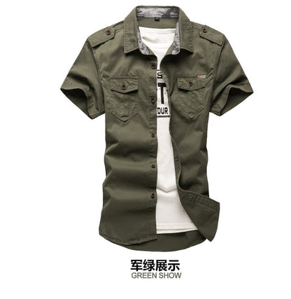 2025 New Men's Cargo Tactical Shirts 100% Cotton Short Sleeve Work Brand Military Shirt Chemise Plus size 5XL