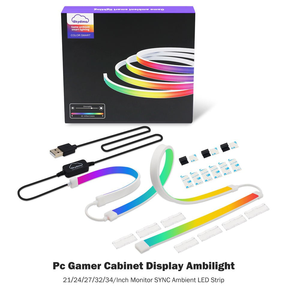 LED RGBIC Backlights PC Gaming Neon Strip Synchronized 24-34inch Monitor USB Powered 5V LED Light Sync Music RGB Ambien Lighting