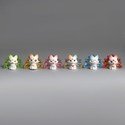 1/6Pcs Cute 9 Tailed Fox Resin Figurine, Kawaii Fantasy Miniature Mythical Fox Animal Decor for Desk Shelf Car Collectible Gift
