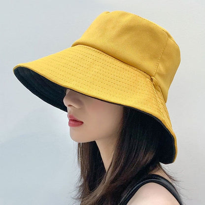 Double-Sided Sun Beach Cap Portable Fisherman Cap Foldable Panama Hat Solid Color Anti-UV Spring Summer Outdoor Beach Visor