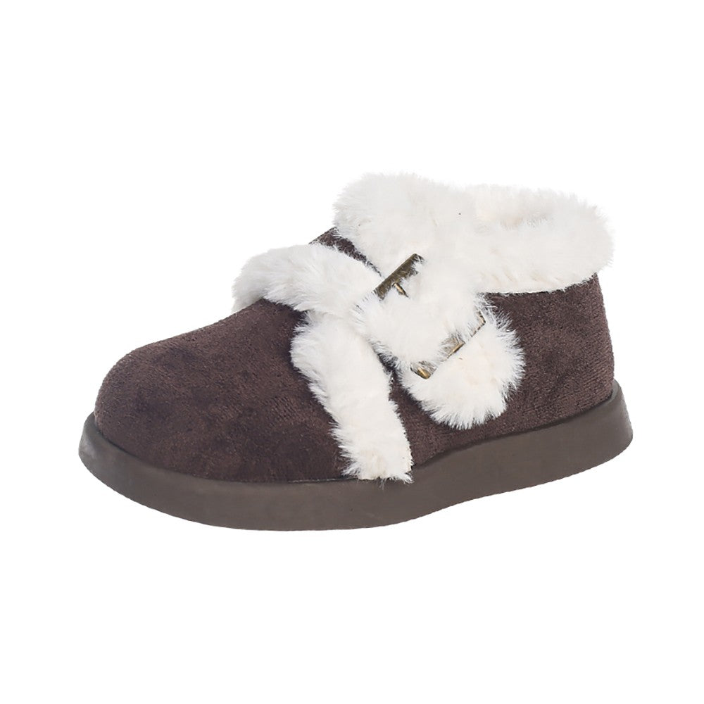 Winter Fur Boots For Girls Thick Warm Children's Plush Snow Boots Soft Warm Velvet Cotton Shoes Winter Kid's Padded Boots