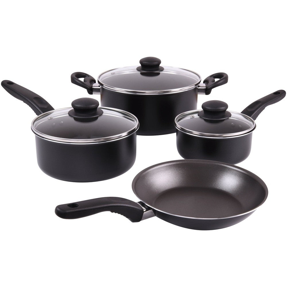 7 Piece Non Stick Aluminum Cookware Set Includes Saucepans Dutch Oven Frying Pan Lightweight Durable Ideal Cooking and Easy