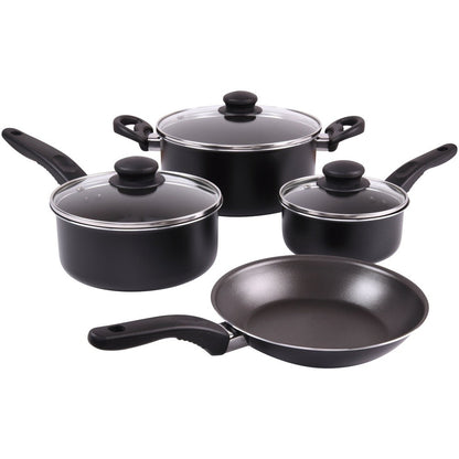 7 Piece Non Stick Aluminum Cookware Set Includes Saucepans Dutch Oven Frying Pan Lightweight Durable Ideal Cooking and Easy