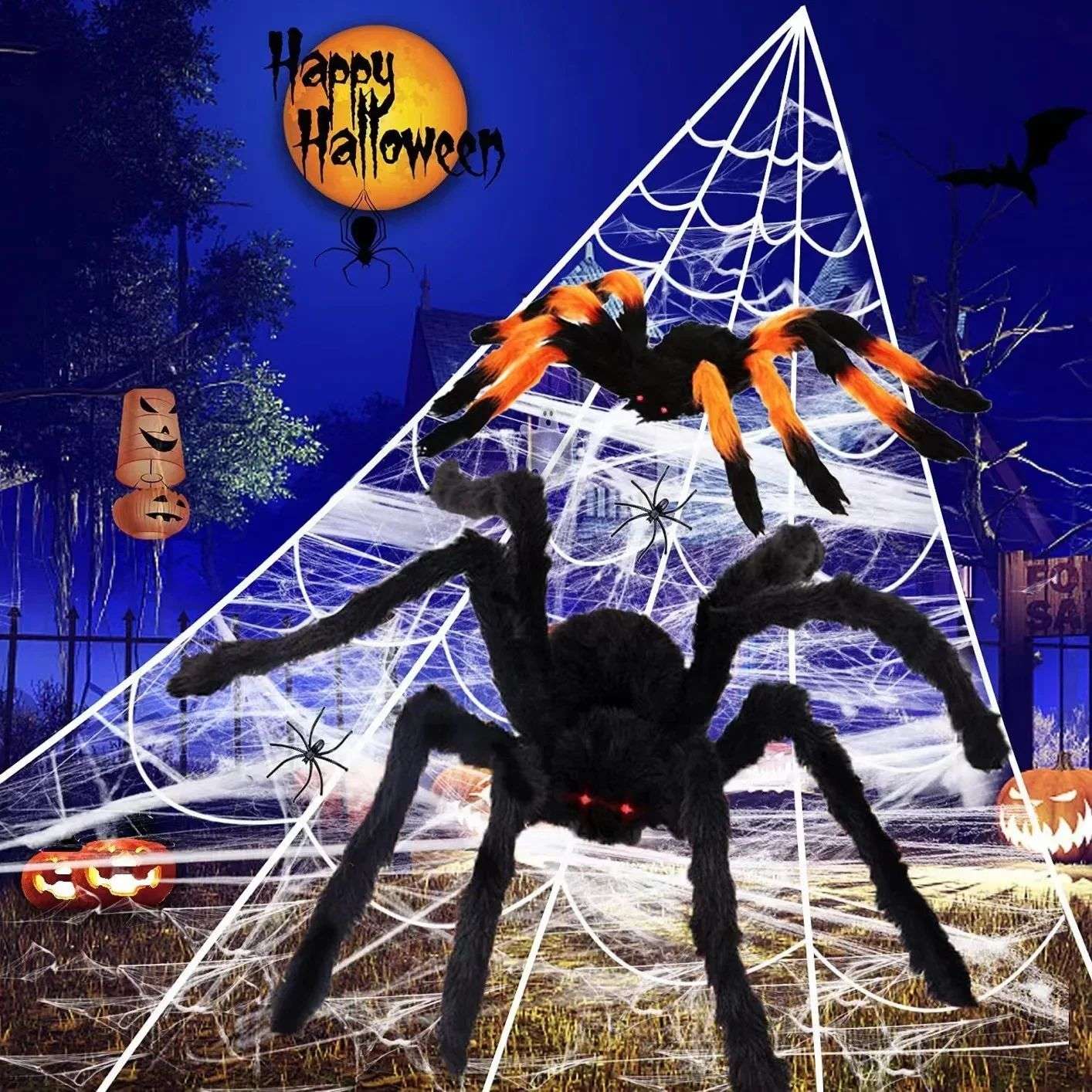Teia de Aranha Gigante Preta Assustadora de Halloween Decoração de Halloween para Casa Bar Adereços de Casa Assombrada Decoração Externa de Feriado