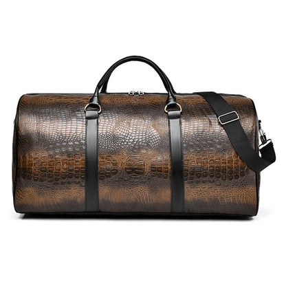 Large Capacity Travel Duffle Bag for Men PU Leather Crocodile Pattern Waterproof Sports daily casual Tote Bag women