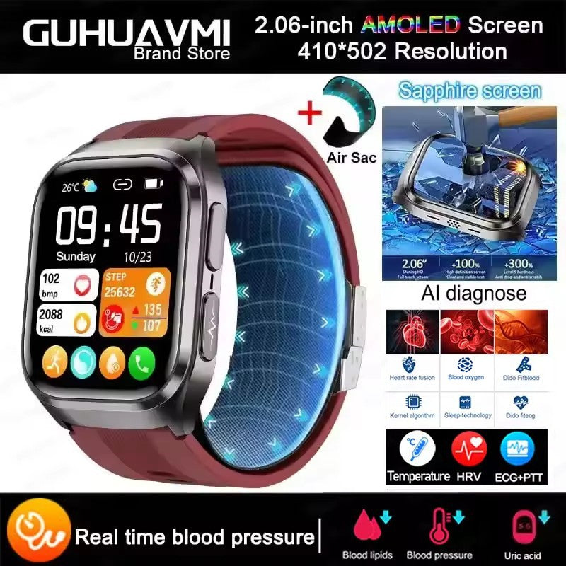 New Air Pump Airbag True Blood Pressure Health Measure Smart Watches Men Micro Physical Examination Fitness Sport SmartWatch NFC