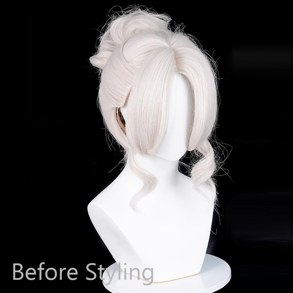 Short Straight White Bun Clip Synthetic Wig Middle Part Anime Game Cosplay Wig Heat Resistant for Daily Party