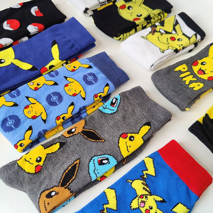 Pokemon Men's Fashion Trend Long Socks Cartoon Anime Figure Pikachu Eevee Gengar Unisex Athletic Harajuku Socks