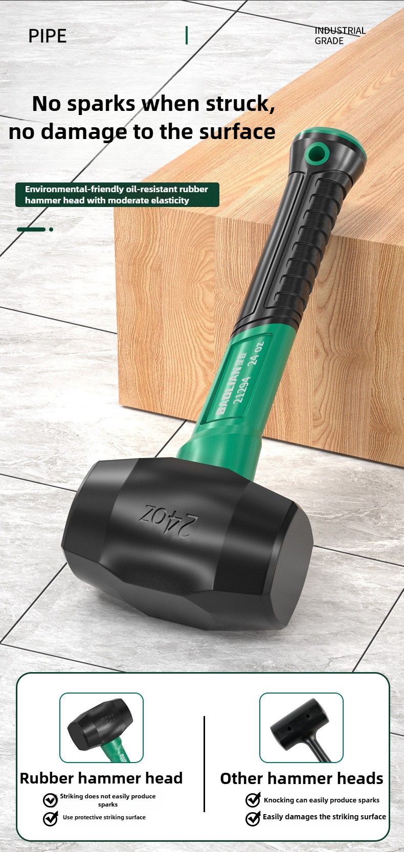 Martelo de Borracha Sólida BaoLian Grau Industrial Multifuncional à Prova de Choque para Decoração Residencial Martelo Elástico para Instalação de Azulejos