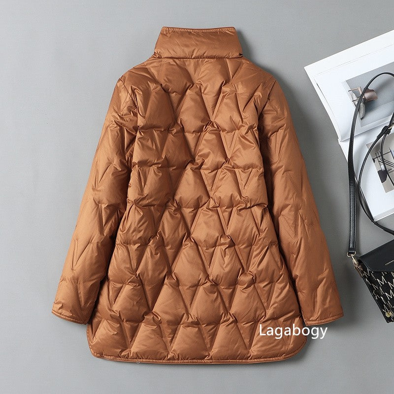 Lagabogy 2025 New Autumn Winter Women Ultralight White Duck Down Long Jacket Female Single-Breasted Double Sided Puffer Coat