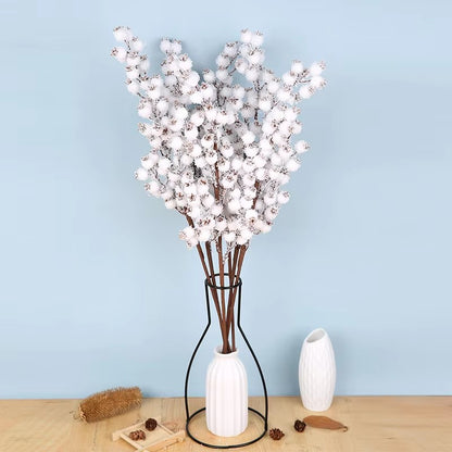 58cm Artificial White Berry Bouquet Christmas Berry Branches For Flowers Arrangements &Home DIY Crafts Fake Snow Tree Decoration