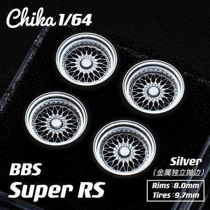 1/64 Chika  Wheels with Rubber Tires Model Car Modified Parts BBS RS  JDM VIP For Hotwheels Tomica MiniGT ?Supplied with axle?