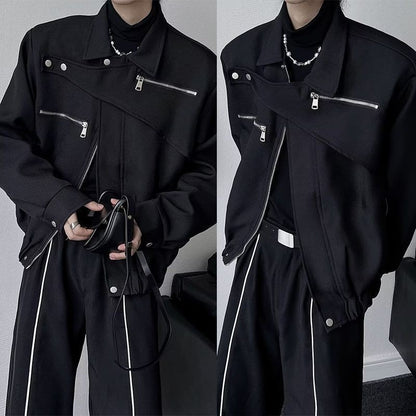 Yamamoto Dark Style Asymmetrical Design Short Lapel Zipper Deconstruction High-end Flying Jacket Jacket for Men